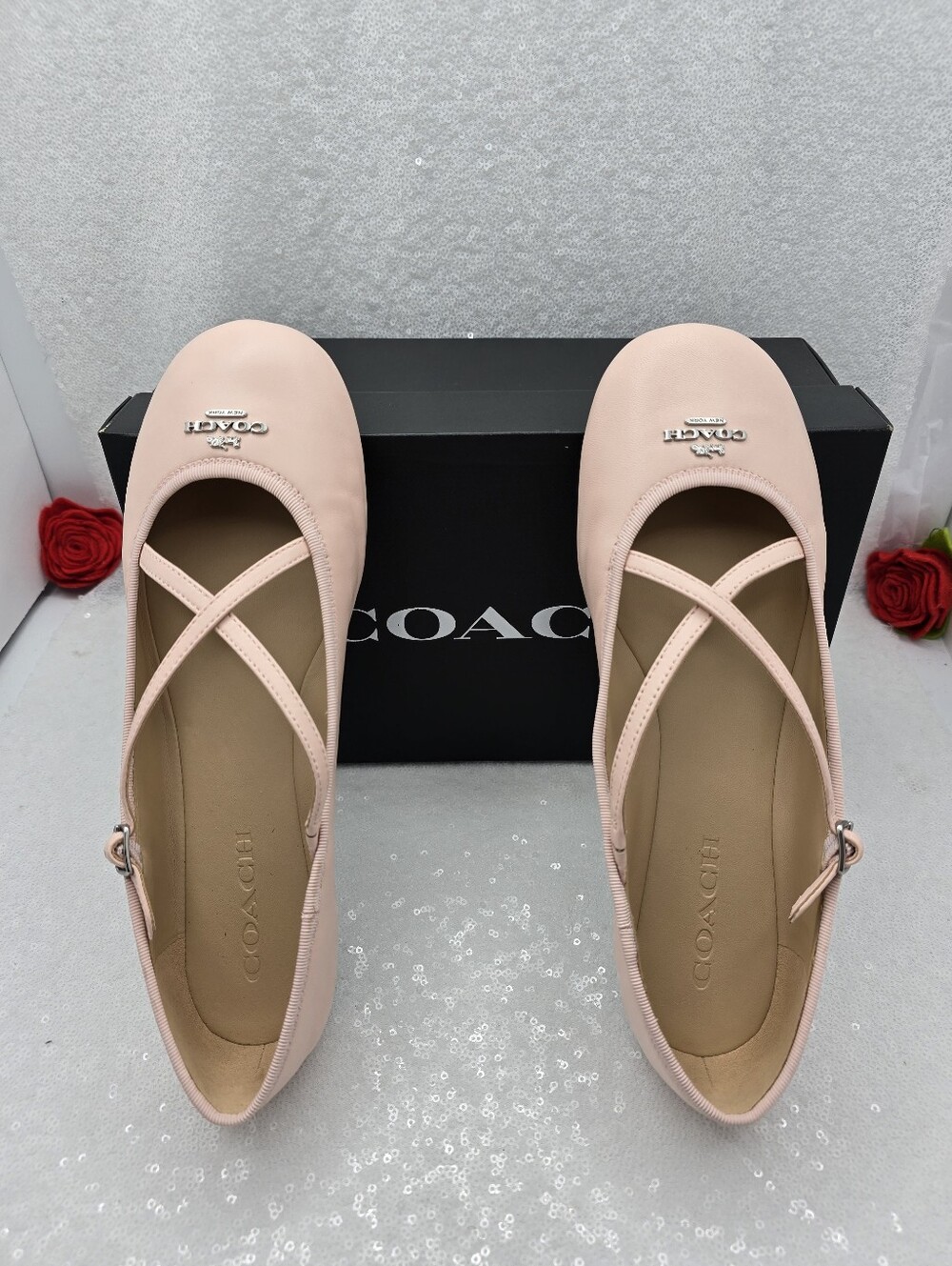 Coach Phoebe Criss-cross Strap Ballet Flats Soft Smooth Leather Candy Pink 9.5